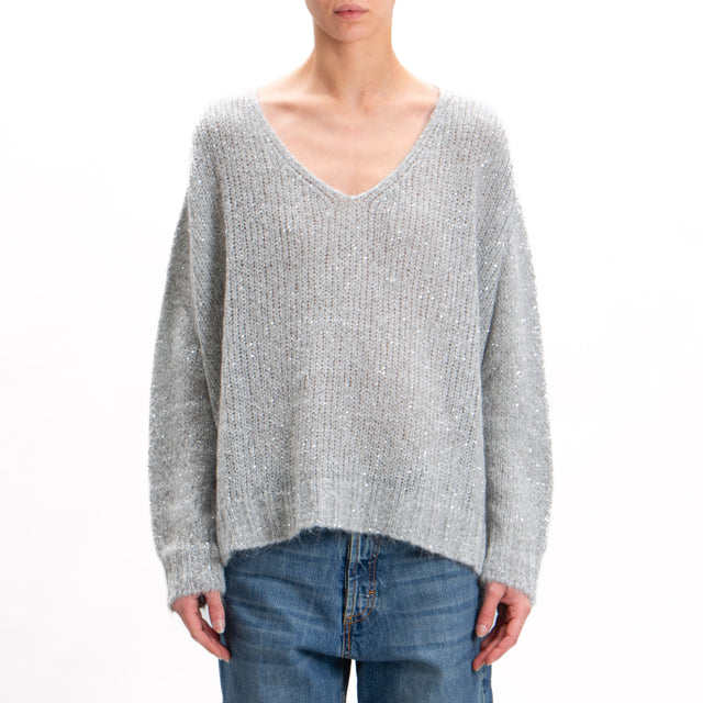 Kontatto-Maglia mohair scollo v con paillettes - grigio chiaro