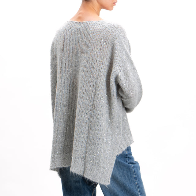 Kontatto-Maglia mohair scollo v con paillettes - grigio chiaro