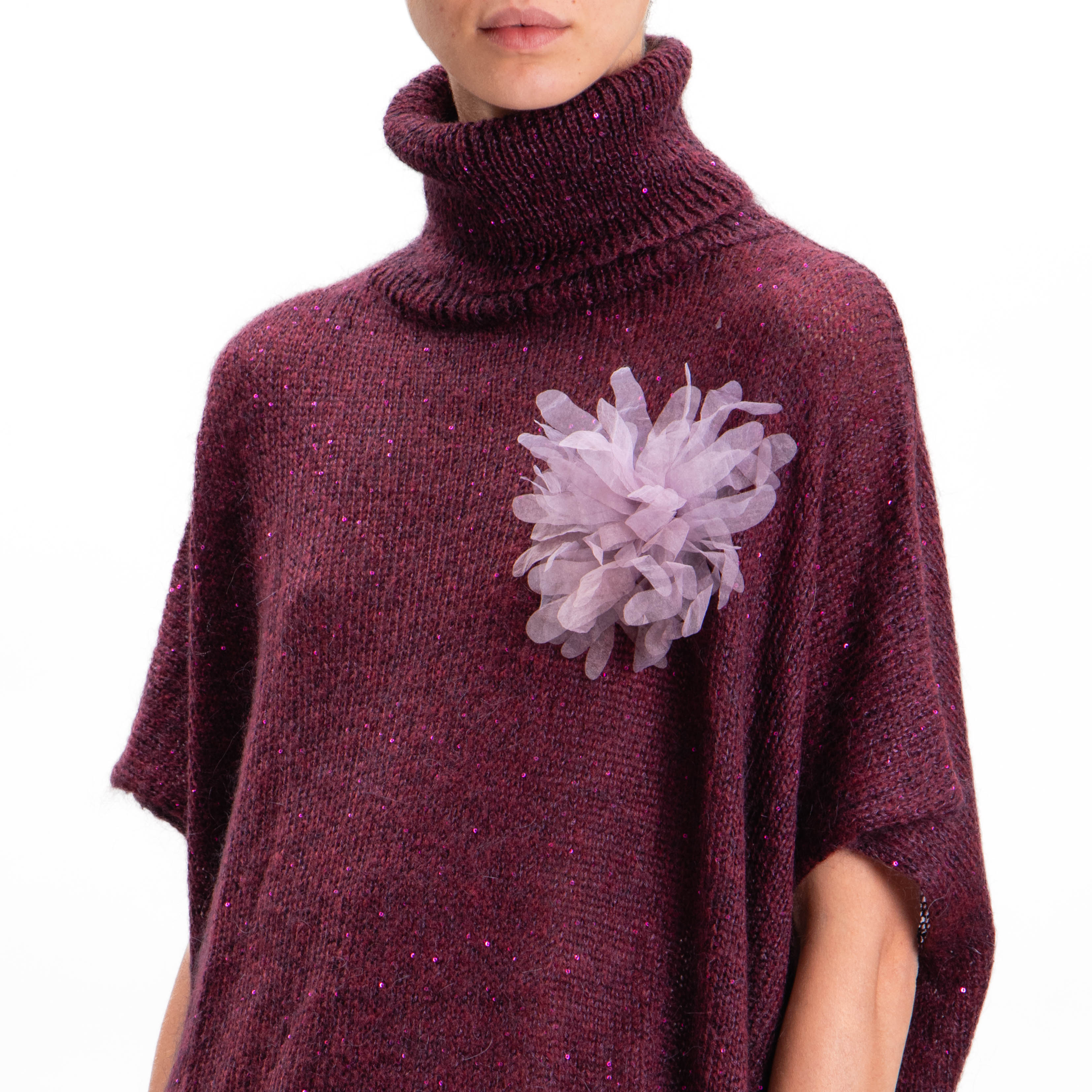 Kontatto Mohair turtleneck sweater with sequins wine White Mood