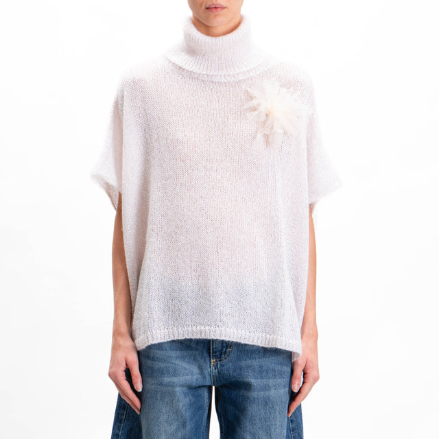 Kontatto-Maglia collo alto mohair con paillettes - ecru'