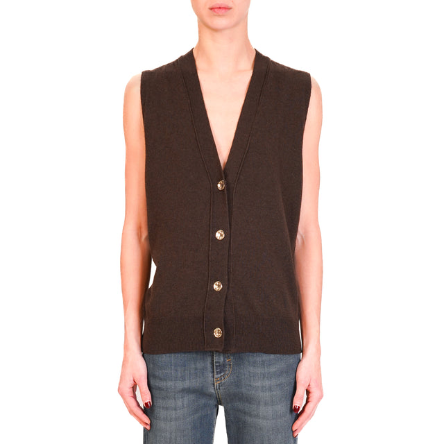 Kontatto-Gilet in maglia misto cashmere - moro