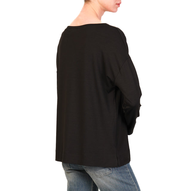 Vicolo-T-shirt in jersey manica lunga - nero