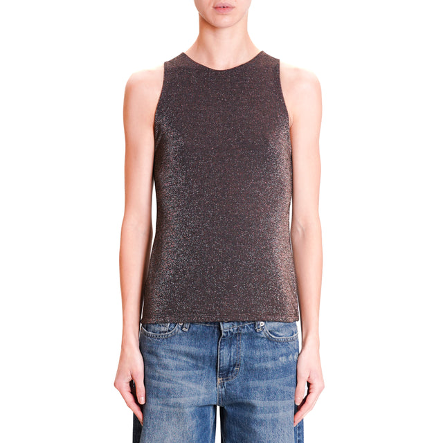 Kontatto-Lurex halterneck tank top - dark brown