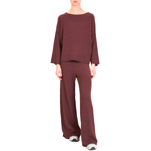 Kontatto-QS Drawstring Knitted Trousers - Wine