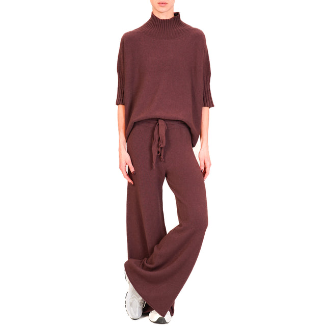 Kontatto-QS Drawstring Knitted Trousers - Wine