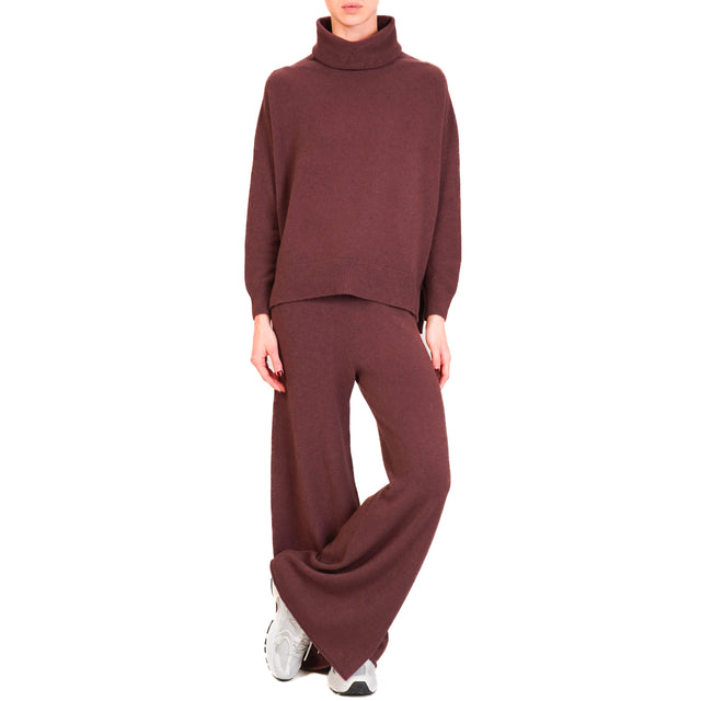 Kontatto-QS Drawstring Knitted Trousers - Wine