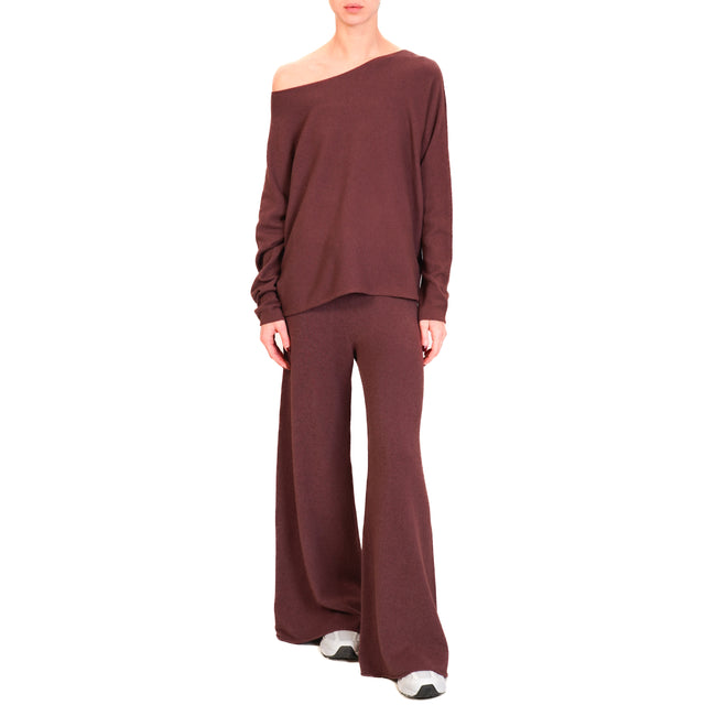 Kontatto-QS Drawstring Knitted Trousers - Wine