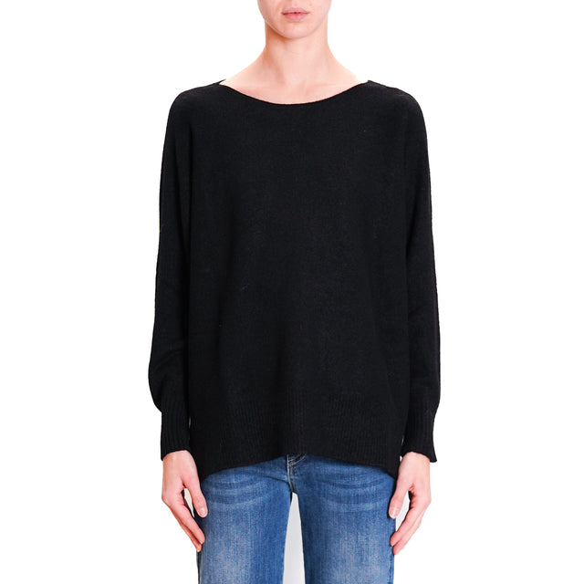 Kontatto-QS Maglia oversize spacchi laterali - nero