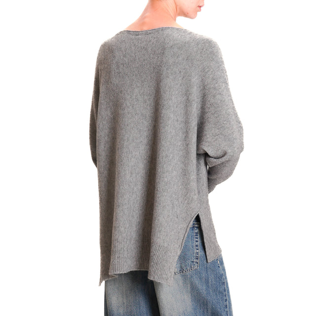 Kontatto-QS Oversized Side Slit Sweater - Medium Grey