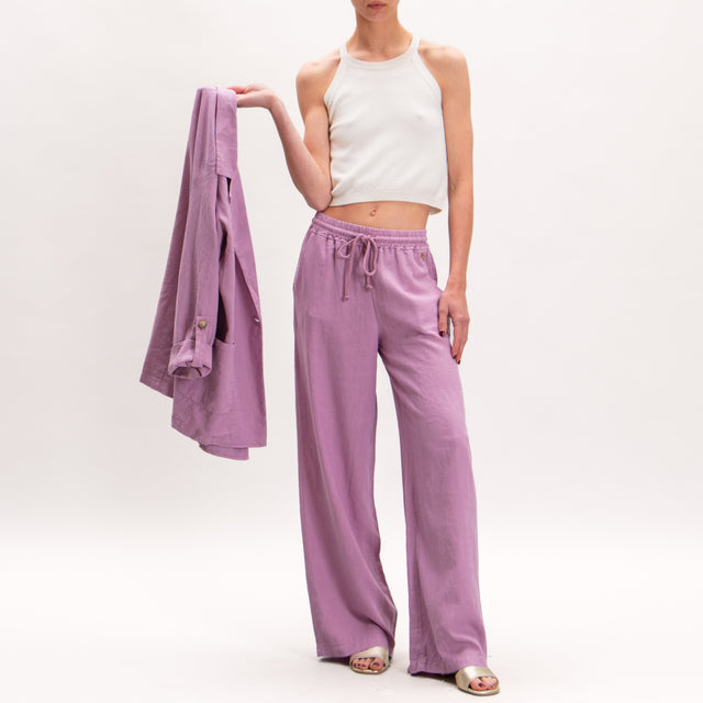Souvenir-Pantalón de mezcla de lino con cintura elástica - rosa