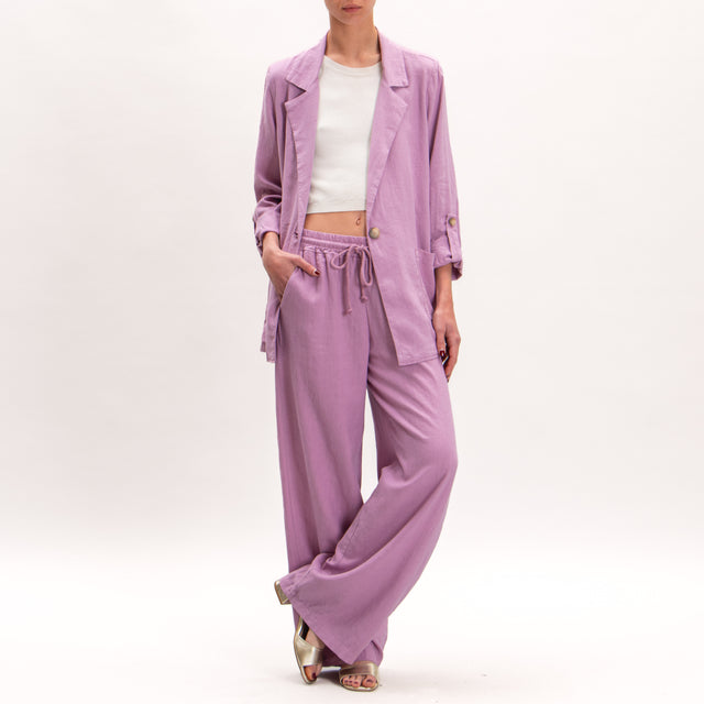 Souvenir-Pantalón de mezcla de lino con cintura elástica - rosa