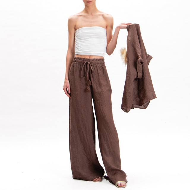 Motel-Pantalone lino elastico con coulisse - moka