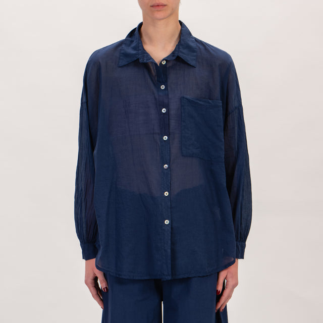 Haveone-Camisa de muselina con bolsillo - azul