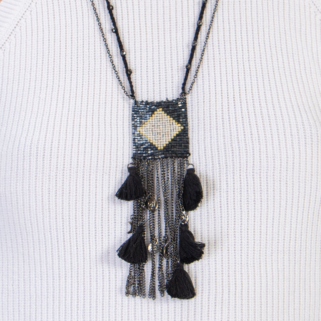 Souvenir-Collana etnica con perline - silver/nero