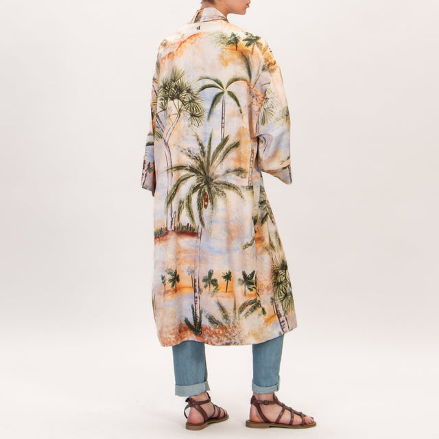 Dixie-Kimono de raso con estampado de palmeras - multicolor