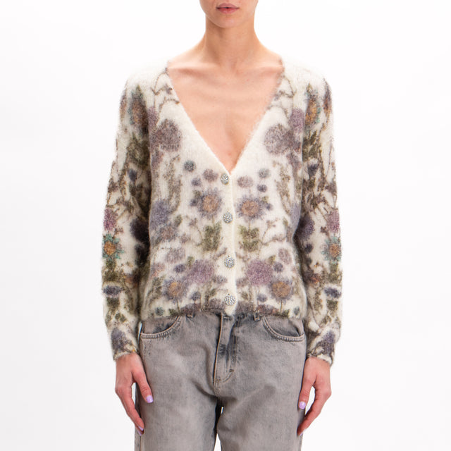 Tensione in-Cardigan mohair fantasia fiori - burro