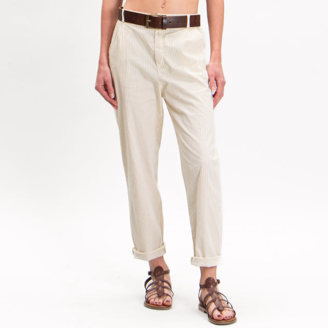 Pantalón Zeroassoluto-LOLA de rayas con elástico en la espalda - beige