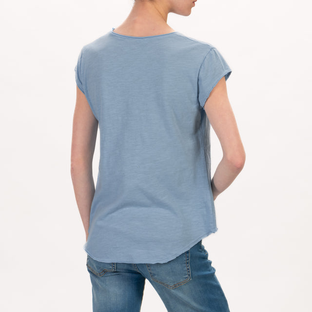 Zeroassoluto-Camiseta media manga corte crudo - jeans