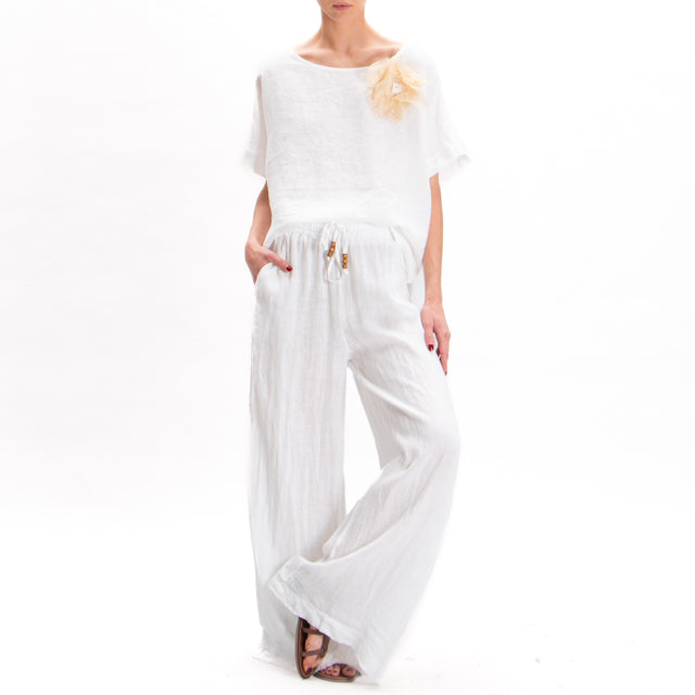 Tensione in-Pantalone in lino con coulisse - bianco