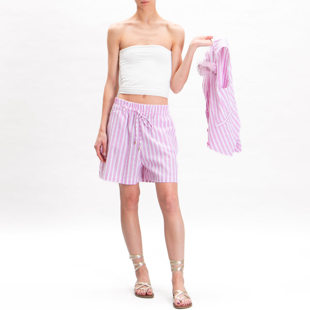 Motel-Shorts righe misto lino con elastico - rosa/bianco