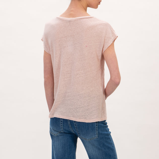 Zeroassoluto - Camiseta de lino con cuello de pico - polvo