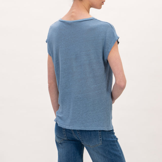 Zeroassoluto - Camiseta de lino con cuello de pico - jeans