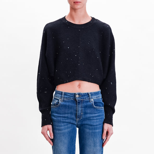 Haveone-Maglia crop micro paillettes - nero