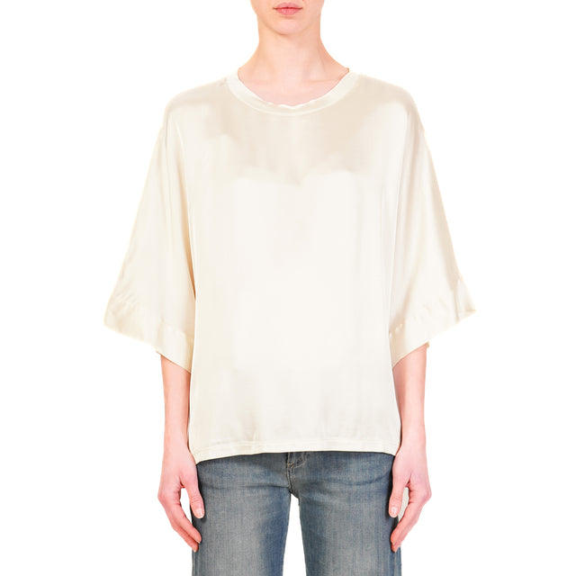 Motel-Blusa scatola manica scesa in satin - burro