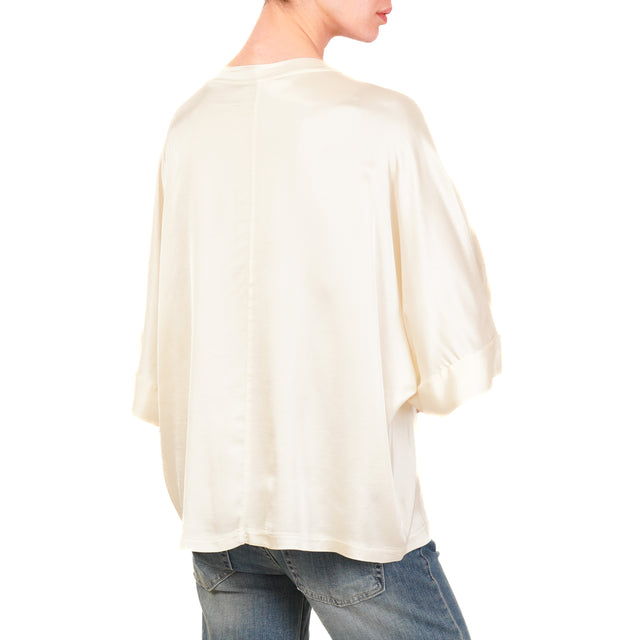 Motel-Blusa scatola manica scesa in satin - burro