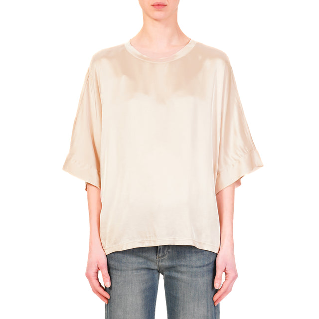 Motel-Blusa scatola manica scesa in satin - cipria