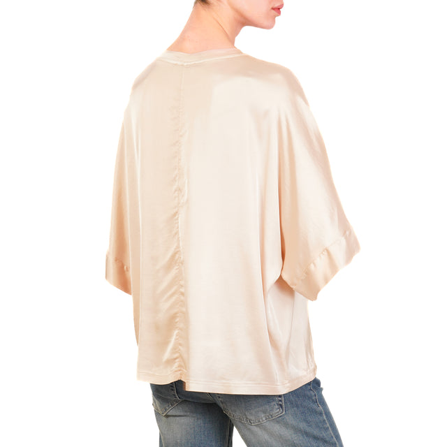 Motel-Blusa scatola manica scesa in satin - cipria