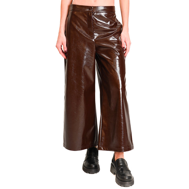 Motel-Leatherette Trousers - Dark Brown