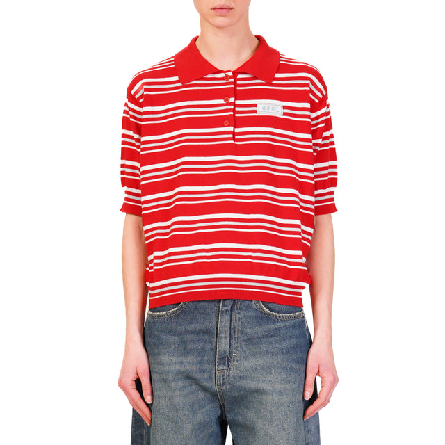 Motel-Maglia righe collo polo - rosso/bianco/celeste