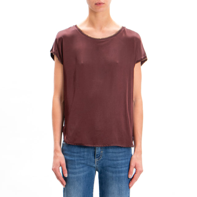 Motel-Blusa in satin mezza manica bordi lurex - vino