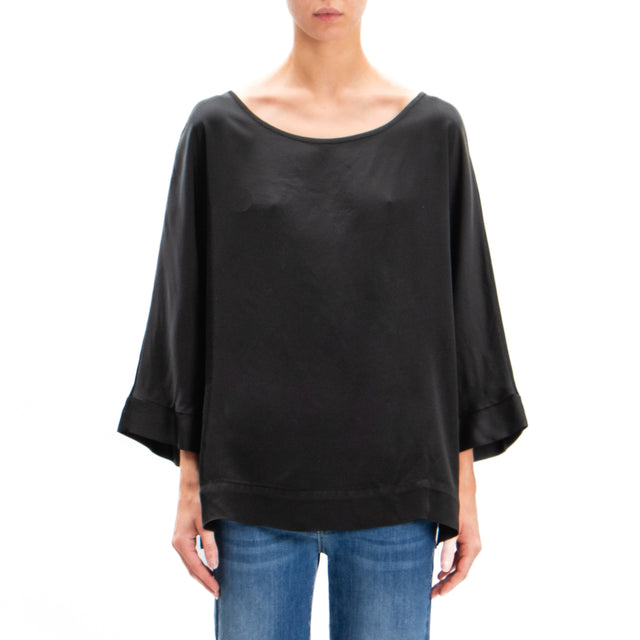 Motel-Blusa in satin manica 3/4 - nero