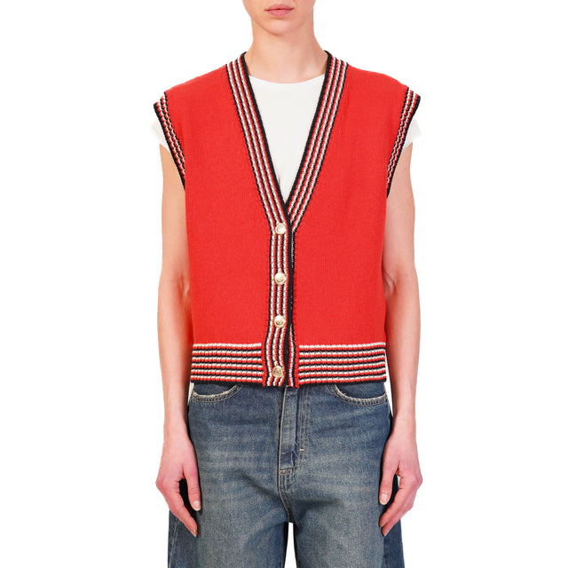 Motel-Gilet con bordi bottoni dorati - rosso