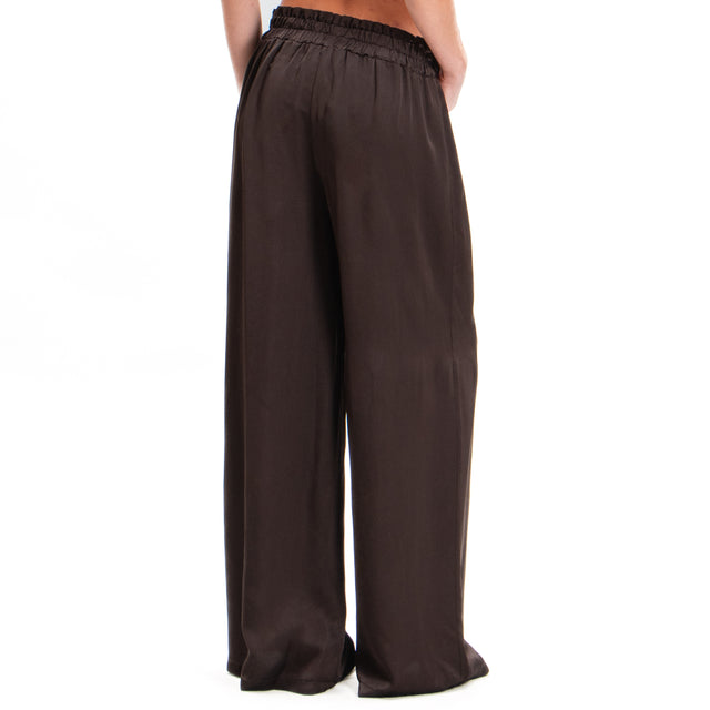 Motel-Pantalone in satin con coulisse - moka