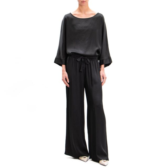 Motel-Pantalone in satin con coulisse - nero