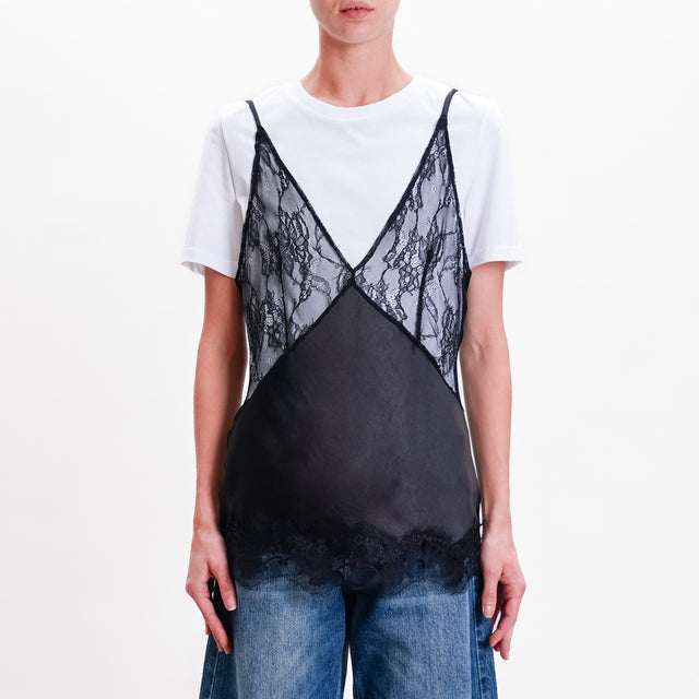 Motel-T-shirt + top satin - bianco/nero