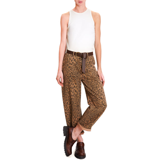 Motel-Pantalone animalier elastico dietro - beige/nero