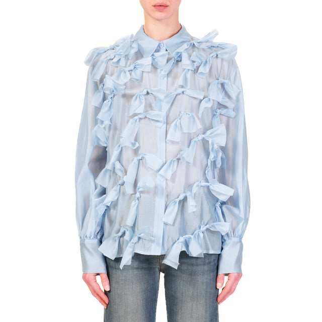 Motel-Camicia mussola con fiocchi - celeste