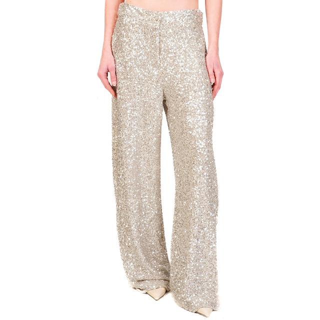 Motel-Pantalone con paillettes elastico dietro - argento