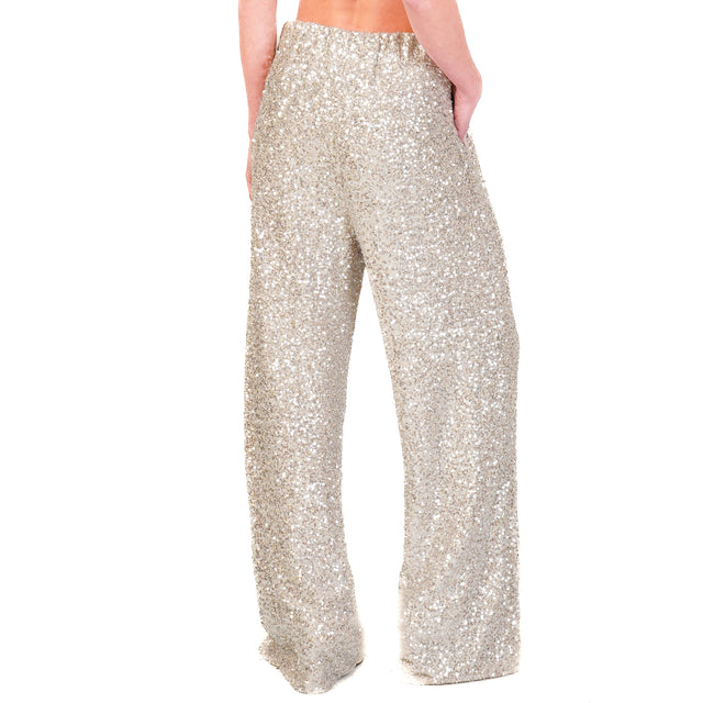 Motel-Pantalone con paillettes elastico dietro - argento