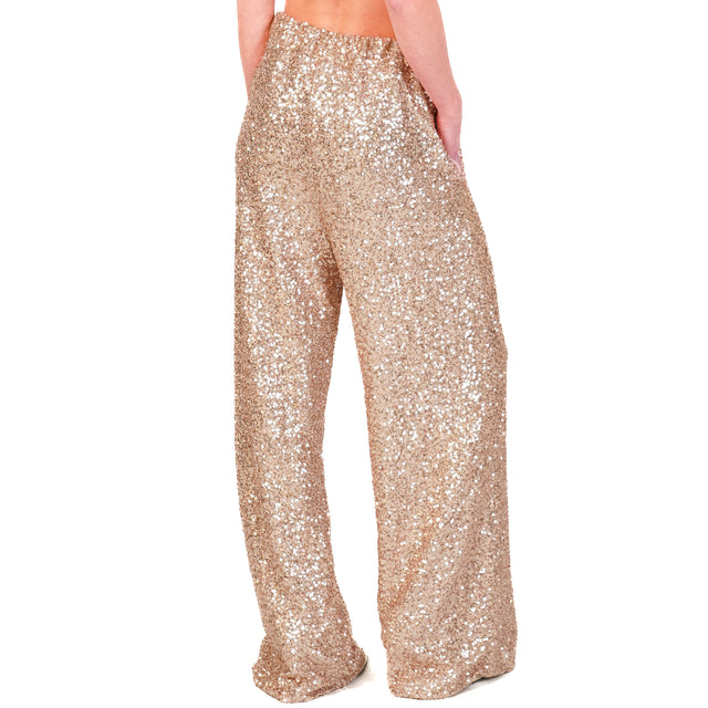 Motel-Pantalone con paillettes elastico dietro - oro