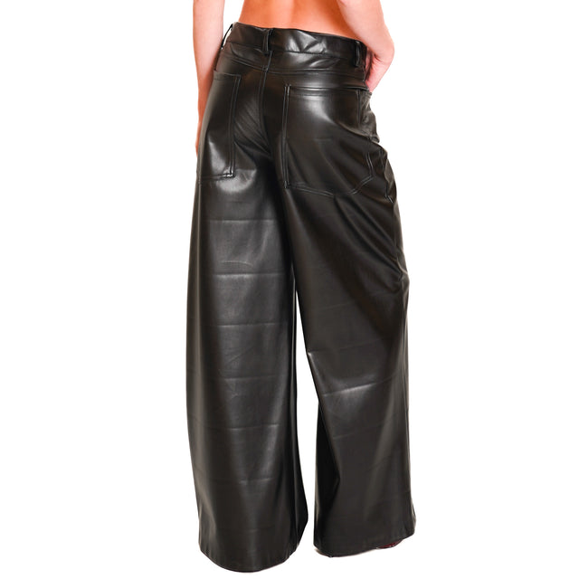 Motel-Pantalone similpelle wide leg - nero