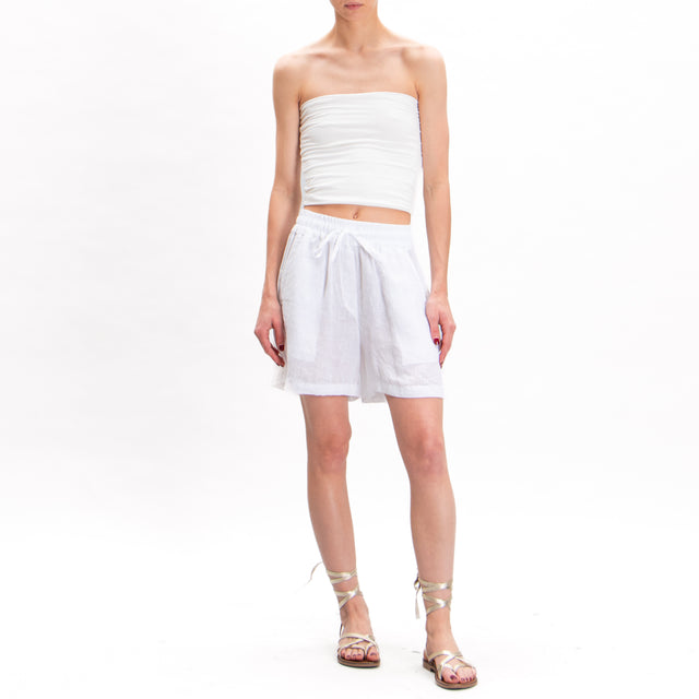 Tensione in- Shorts in lino con coulisse - bianco