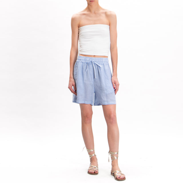 Tensione in- Shorts in lino con coulisse - cielo