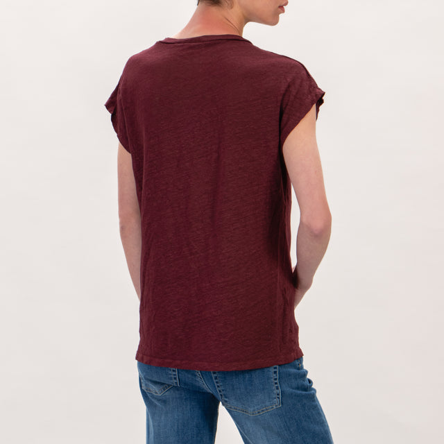 Zeroassoluto - Camiseta de lino con cuello de pico - vino