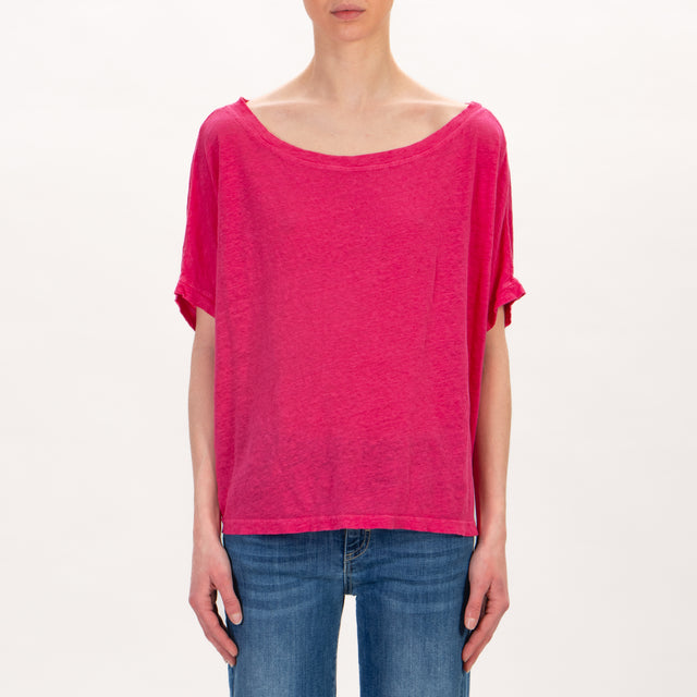 Zeroassoluto-Camiseta box de lino - fucsia