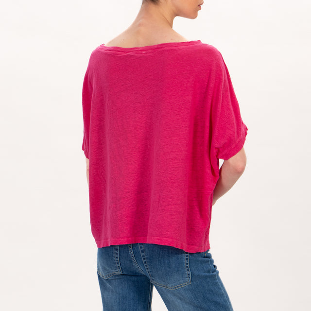 Zeroassoluto-Camiseta box de lino - fucsia